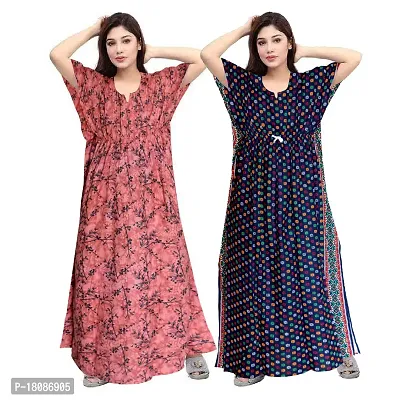 Stylish Embellished rich long Printed nightwear Combo Pack of 2-thumb0