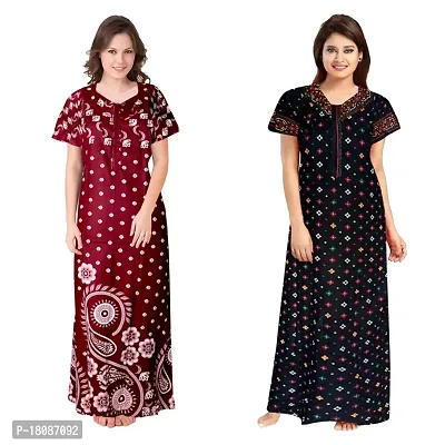 Stylish Embellished rich long Printed nightwear Combo Pack of 2