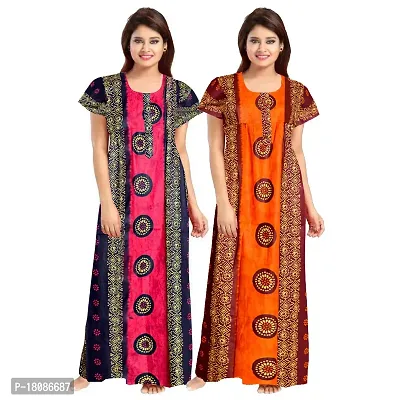 Stylish Embellished rich long Printed nightwear Combo Pack of 2