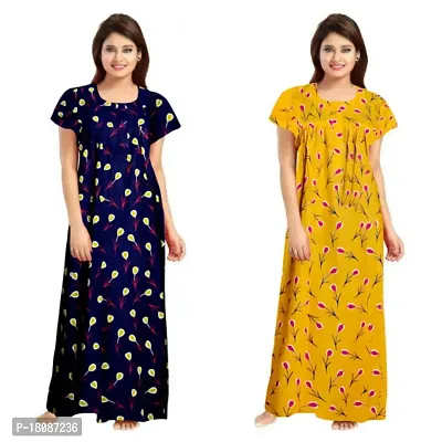 Stylish Embellished rich long Printed nightwear Combo Pack of 2-thumb0