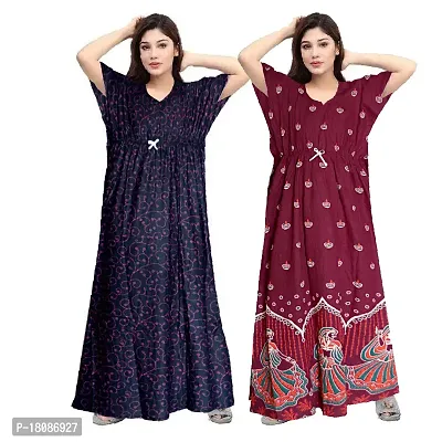 Stylish Embellished rich long Printed nightwear Combo Pack of 2-thumb0