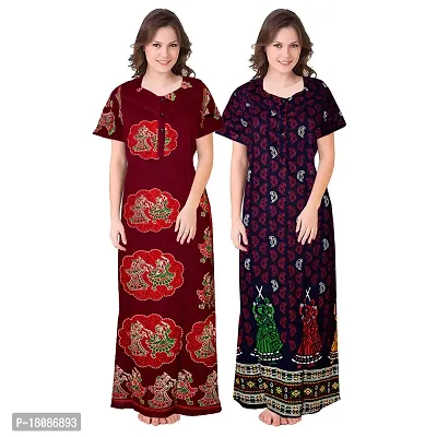 Stylish Embellished rich long Printed nightwear Combo Pack of 2-thumb0