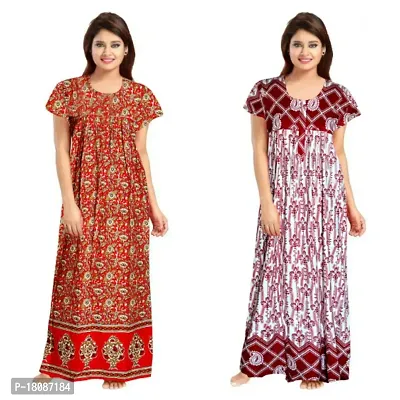 Stylish Embellished rich long Printed nightwear Combo Pack of 2-thumb0