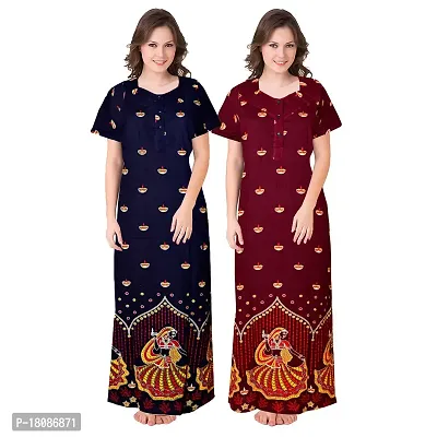 Stylish Embellished rich long Printed nightwear Combo Pack of 2-thumb0