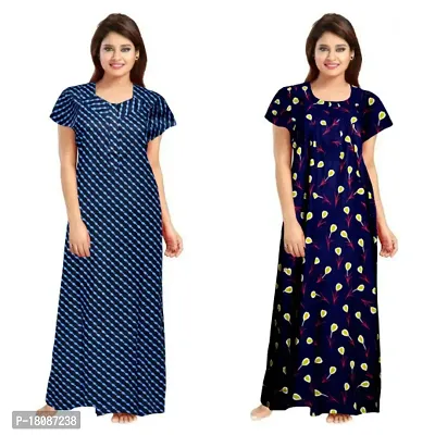 Stylish Embellished rich long Printed nightwear Combo Pack of 2-thumb0