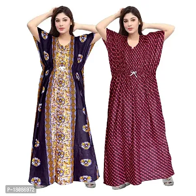 Stylish Embellished rich long Printed nightwear Combo Pack of 2-thumb0