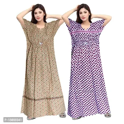 Stylish Embellished rich long Printed nightwear Combo Pack of 2-thumb0