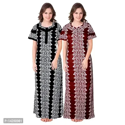 JVSP 100% Cotton Nighty for Women || Long Length Printed Nighty/Maxi/Night Gown/Night Dress/Nightwear Inner  Sleepwear for Women's (Combo Pack of 2)-thumb0