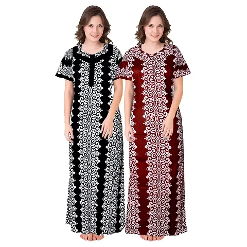 JVSP 100% Cotton Nighty for Women || Long Length Printed Nighty/Maxi/Night Gown/Night Dress/Nightwear Inner & Sleepwear for Women's (Combo Pack of 2)