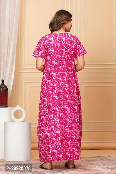 Elegant Pink Cotton Printed Nighty For Women-thumb3