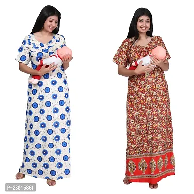 Women Printed Feeding Nighty For Maternity Wear In Amazing Colors And Best Fabric Pack Of 2-thumb0