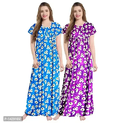 Mudrika Women?s Cotton Floral Long Nighty/Night Wear/Gown Nighty Maxi (Multi Colored ) Upto XXL Size Combo Pack of 2 Pieces (Multicolored_Free Size)-thumb0