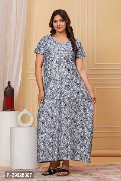 Elegant Grey Cotton Printed Nighty For Women