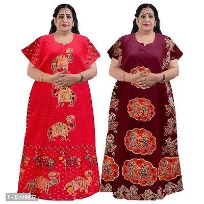 Stylish Cotton Printed Nighty For Women Pack Of 2