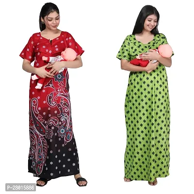 Women Printed Feeding Nighty For Maternity Wear In Amazing Colors And Best Fabric Pack Of 2-thumb0