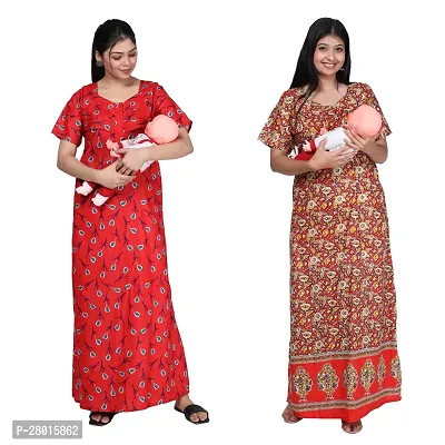 Women Printed Feeding Nighty For Maternity Wear In Amazing Colors And Best Fabric Pack Of 2