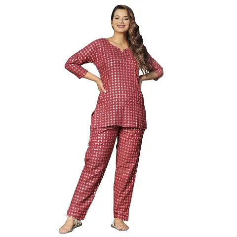 Nandini Women's 100% Sleepwear Night Suit Set Top Pyjama for Women (Size - to XX-Large)