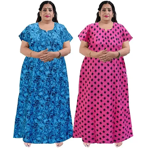 Plus Size Cotton Nighty Combo For Women Pack Of 2