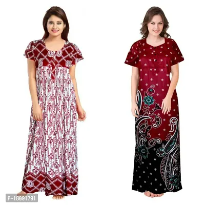 Stylish Embellished rich long Printed nightwear Combo Pack of 2