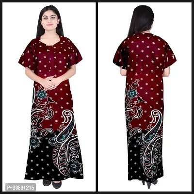 Elegant Maroon Cotton Blend Printed Nightdress For Women