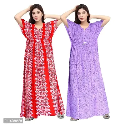 Lorina Women's Pure Cotton Printed Kaftan/Nightgown/Nighty/Maxi/Nightdress-thumb0