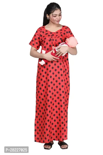 Elegant Cotton Blend Printed Maternity Feeding Nighty For Women-thumb0