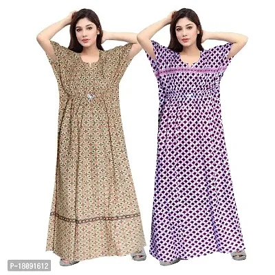 Stylish Embellished rich long Printed nightwear Combo Pack of 2