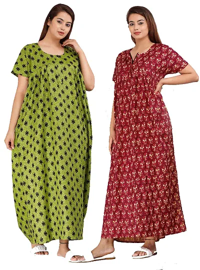 Buy Stylish Fancy Cotton Printed Nighty For Women Pack Of 2 Online In India  At Discounted Prices