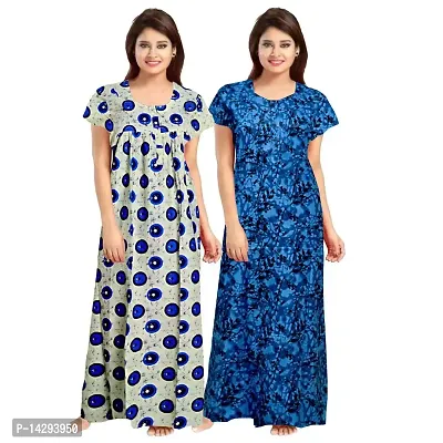 Khushi Print Women Soft Cotton Nightwear Gown Nighties Sleepwear Maxi Dress  (Multicolor) Combo Pack of 2 Peice