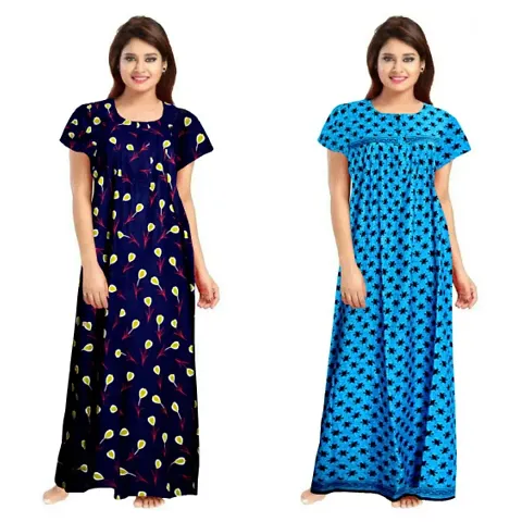 Stylish Embellished rich long nightwear Combo Pack of 2