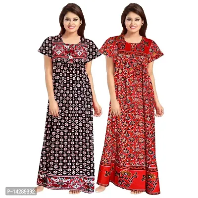 Mudrika Women's 100% Cotton Printed Maternity Full Length Sleepwear Maxi Nightdresses