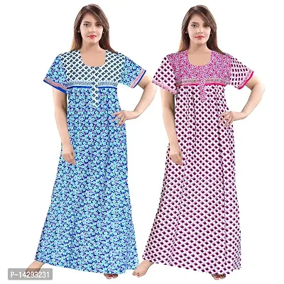 Mudrika Women's Pure Cotton Floral Printed Maternity Wear Nighty - Free Size -Combo Pack of 2 Pieces Multicolour