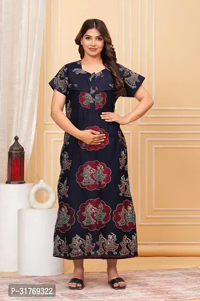 Elegant Multicoloured Cotton Printed Maternity Nighty For Women