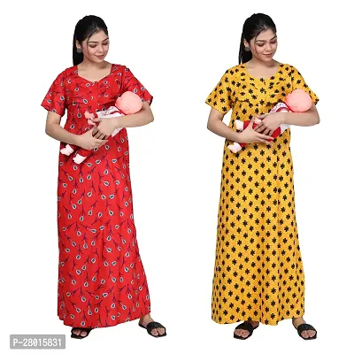 Women Printed Feeding Nighty For Maternity Wear In Amazing Colors And Best Fabric Pack Of 2-thumb0