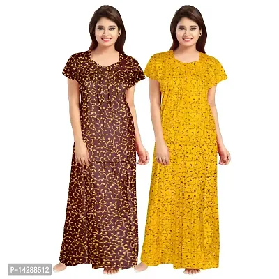 Mudrika Attractive Women's 100% Cotton Printed Nightwear Maternity Half Sleeves Maxi Gown Nightdresses (Combo Pack of 2)-thumb0