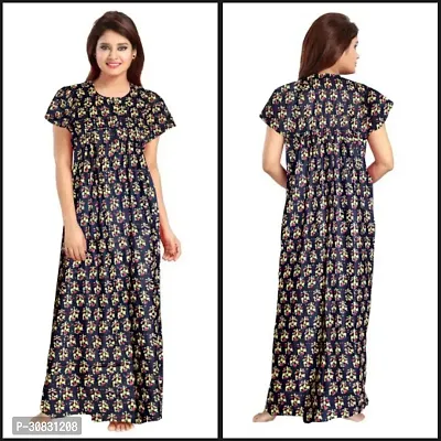 Elegant Black Cotton Blend Printed Nightdress For Women