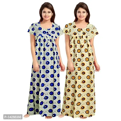 JVSP 100% Cotton Nighty for Women || Maxi Length Printed Nighty/Maxi/Night Gown/Night Dress/Nightwear Inner  Sleepwear for Women's (Combo Pack of 2)