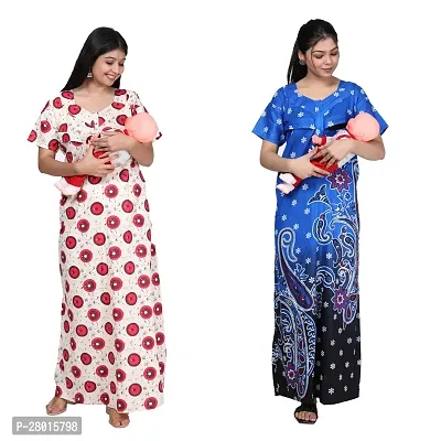 Women Printed Feeding Nighty For Maternity Wear In Amazing Colors And Best Fabric Pack Of 2-thumb0