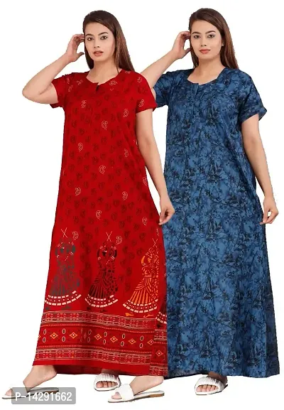 JVSP Women's Attractive Cotton Printed Full Length Maxi Sleepwear Maternity Wear Kaftan Maxi Nightdress (Pack of 2)