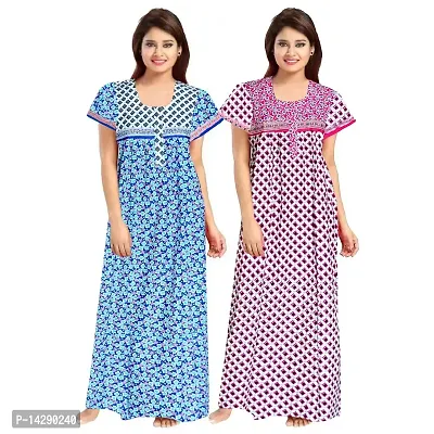 Mudrika Women's Pure Cotton Regular Jaipuri Maxi Nighty (Multicolor, Free Size)