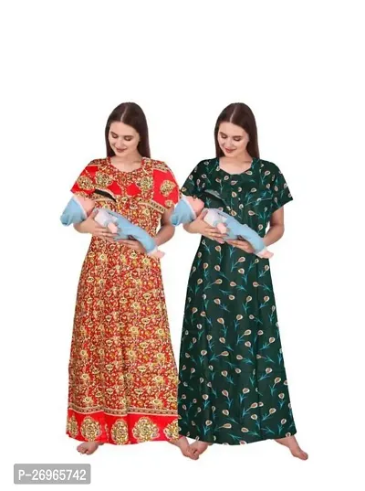 Comfortable Multicoloured Cotton Night Gowns For Women Pack Of 2