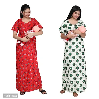 Women Printed Feeding Nighty For Maternity Wear In Amazing Colors And Best Fabric Pack Of 2-thumb0