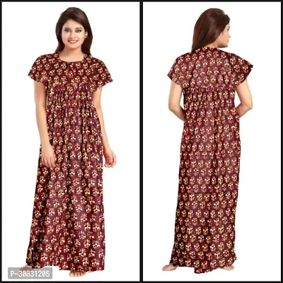 Elegant Maroon Cotton Blend Printed Nightdress For Women-thumb0