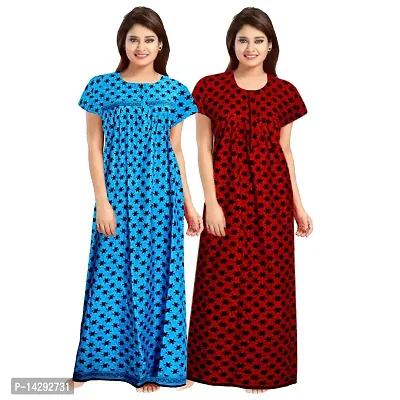 Nandini Women's Fashionable Cotton Nighty in Attractive Maternity Wear Maxi Nighty Combo Pack of 2 Pieces Multi-Colour