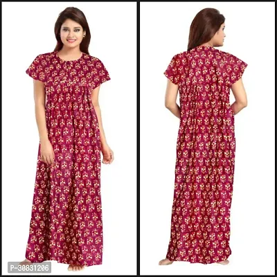 Elegant Maroon Cotton Blend Printed Nightdress For Women