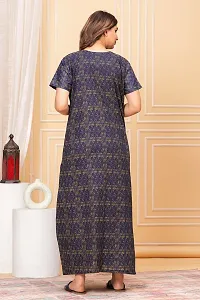 Elegant Blue Cotton Printed Nighty For Women-thumb2