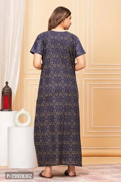 Elegant Blue Cotton Printed Nighty For Women-thumb3