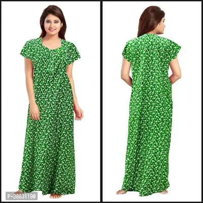 Elegant Green Cotton Blend Printed Nightdress For Women