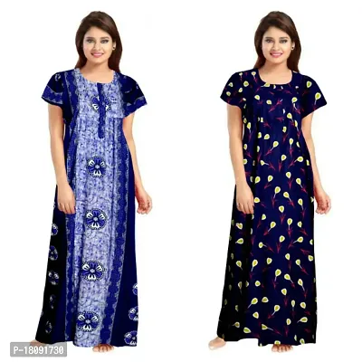 Stylish Embellished rich long Printed nightwear Combo Pack of 2-thumb0