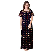 Nandini Women's Fashionable Cotton Printed Nighty Nightwear Nightdress Nighty Long Maxi Free Size Nighties Combo ( Pack of 2 ) Blue,Black-thumb1